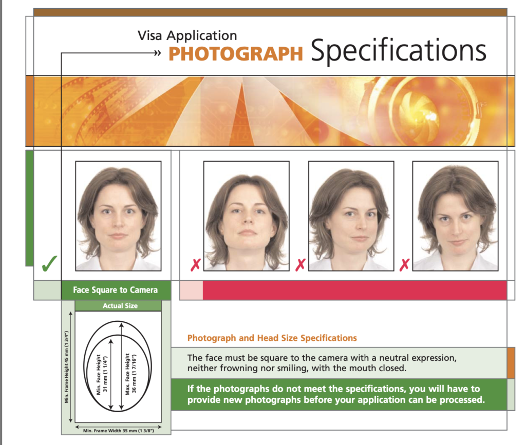 ビザ申請用写真のサンプル