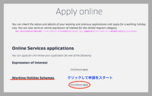 ニュージーランドワーホリビザ申請スタート画面