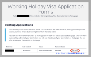 ニュージーランドワーホリビザ審査結果確認画面