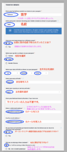 NZeTA ビザ　　旅行者情報入力画面