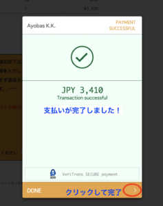 アメリカ学生ビザ　郵送料支払い完了画面